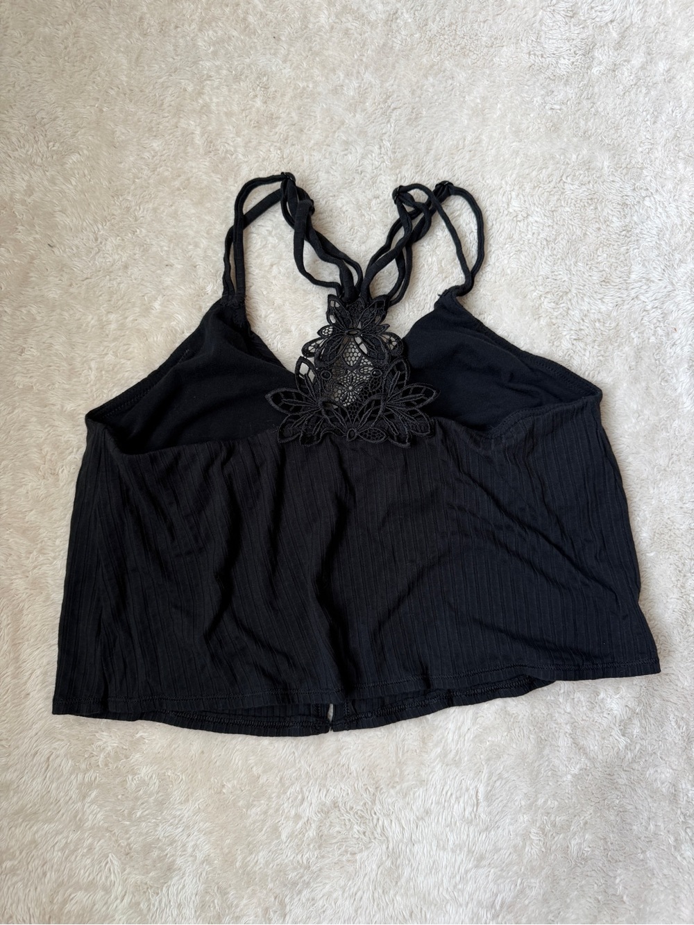 Aerie Black Ribbed Crop Top Bralette Tank with Lace Racerback - Picture 7 of 7